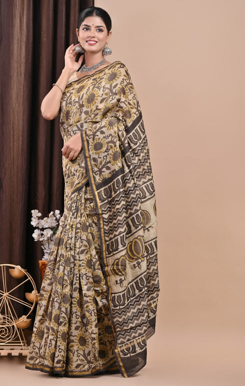 Floral Jaal Ajrak Print Chanderi Silk Saree (CHSAR37)